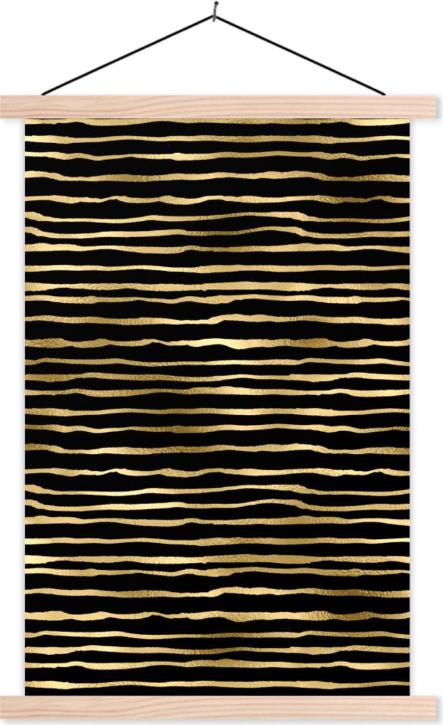 MuchoWow Textilposter Muster - Streifen - Gold 60x90 cm mit holzfarbenen Rahmen - Textil