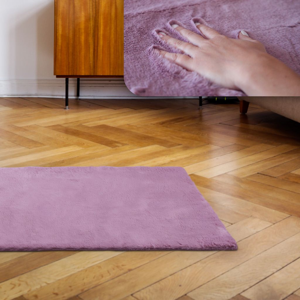 Hochflor Teppich ( Rose ) für Wohnzimmer Schlafzimmer - 120x60cm - Flauschiger Fellteppich Shaggy Modern Extra weich Kunstfell - Fell Imitat