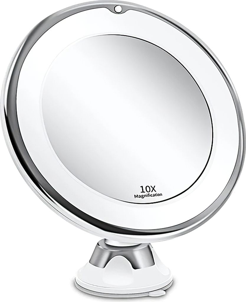 Kosmetikspiegel LED Beleuchtet 10X Vergrößerung, Starker Saugnapf ,Rasierspiegel, 360° Schwenkbar für Zuhause und Reise