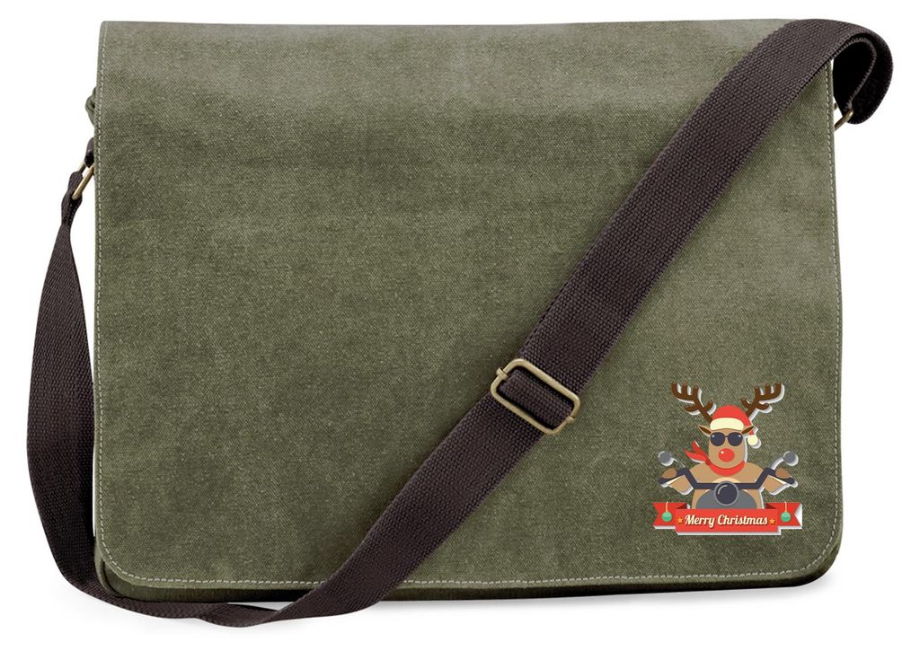 Huuraa Umhängetasche Cooles Rentier Rudolph 14 Liter Military Green Canvas Laptoptasche Geschenkidee