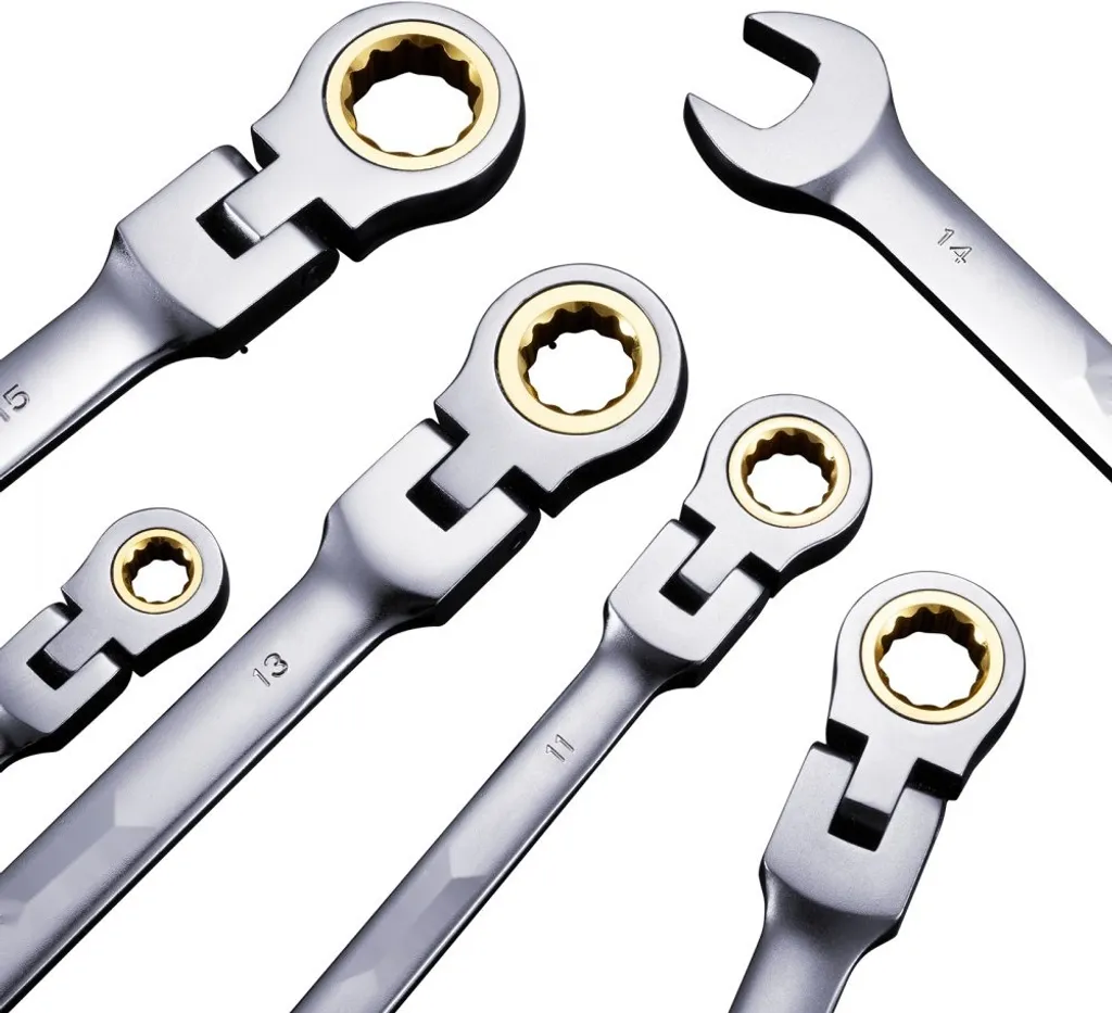 Coffret de clés mixtes à cliquet articulées métriques en acier Chrome - 10