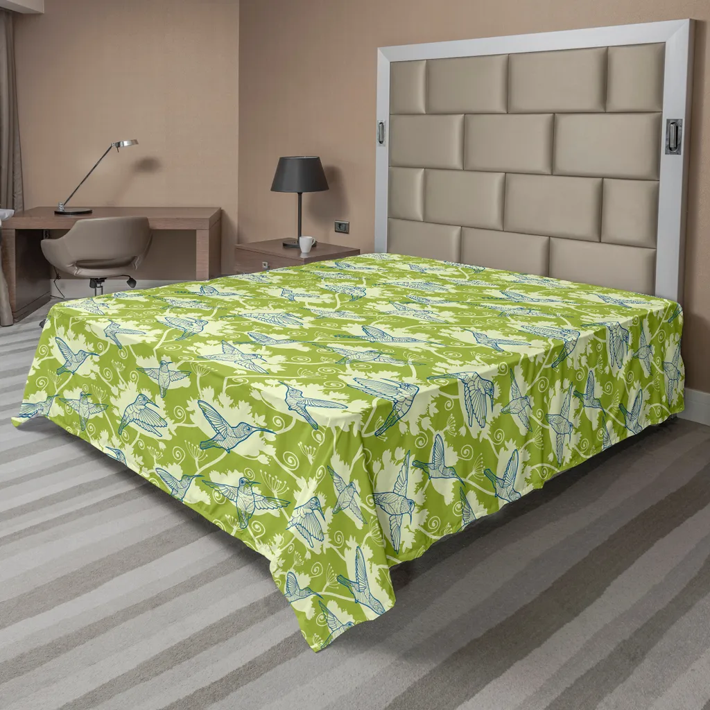 Drap plat décoratif Colibris tropicaux 266x260 cm Vert et Crème