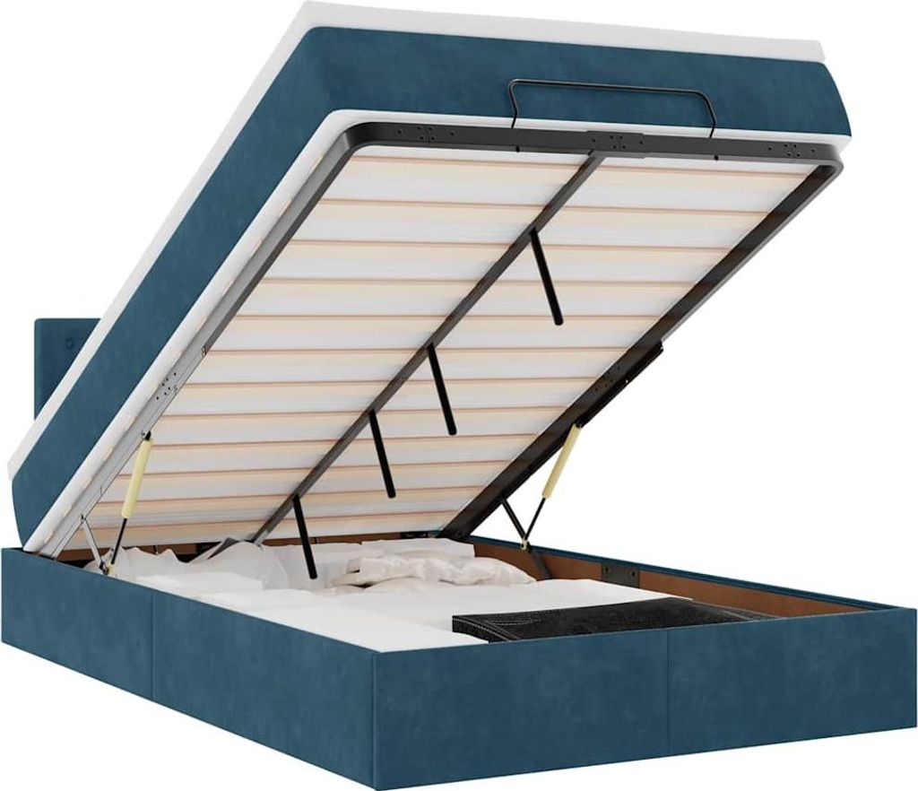vidaXL Ottoman-Bett mit Matratze & LEDs Dunkelblau 120x200 cm Samt