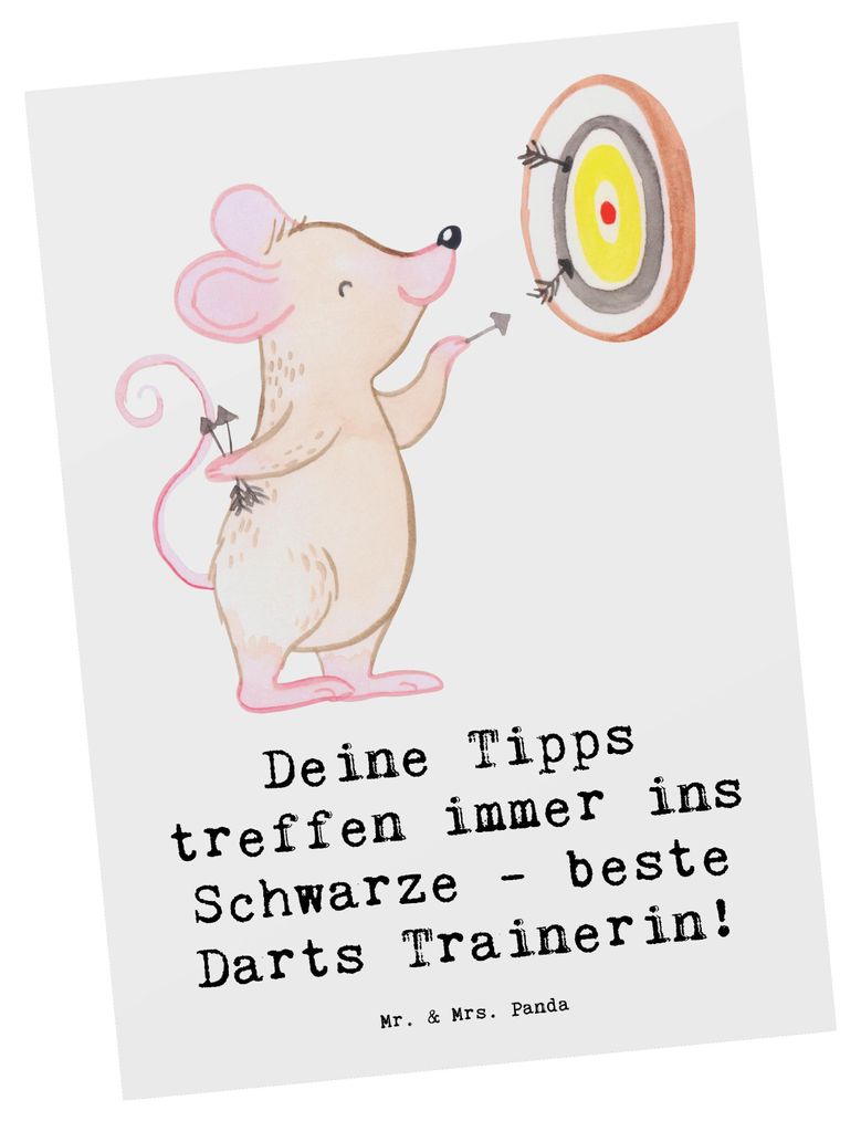 Mr. & Mrs. Panda Postkarte Beste Darts Trainerin - Weiß - Geschenk, Freude am Training, einzelkarte, Ansichtskarte, Inspiration, Ansichtskarten, G...