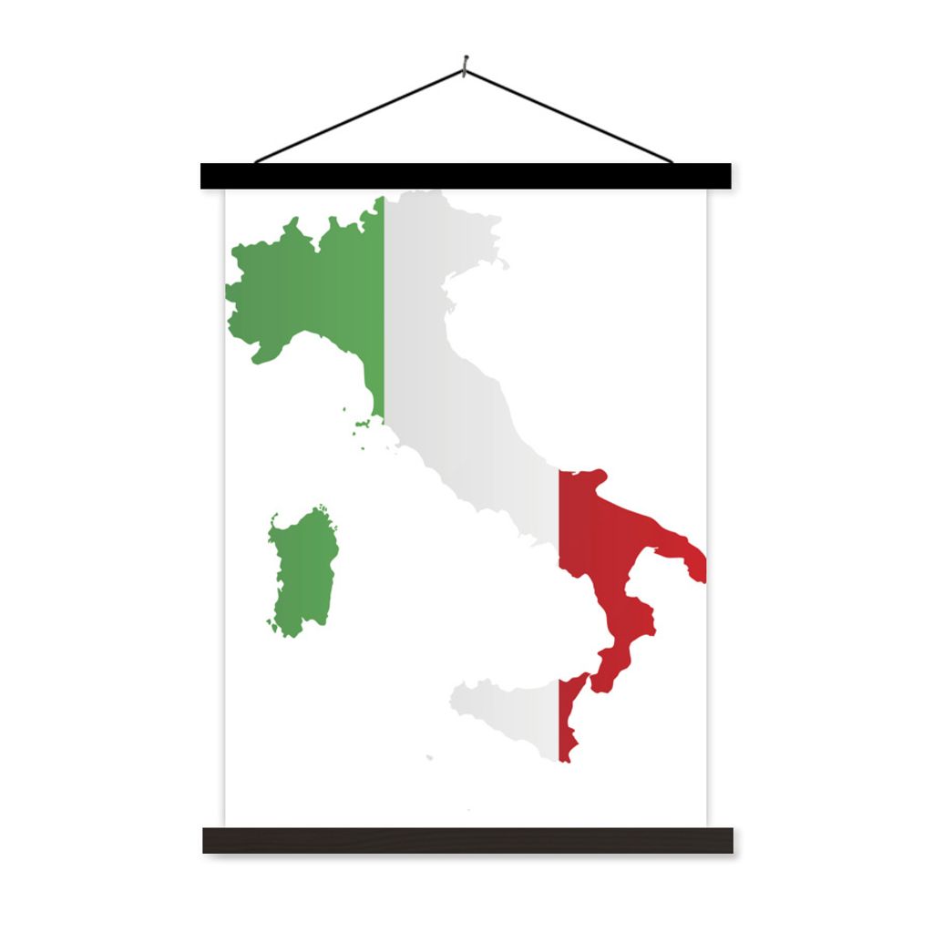 MuchoWow Textilposter Karte - Italien - Flagge 90x120 cm mit schwarzem Rahmen - Dekoration