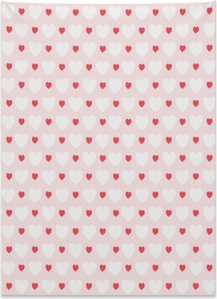Abakuhaus Romantik Wandteppich, Herzen Liebe Antik aus Weiches Mikrofaser Stoff Kein Verblassen Klare Farben Waschbar, 110 x 150 cm, Weiß Puder Ro...