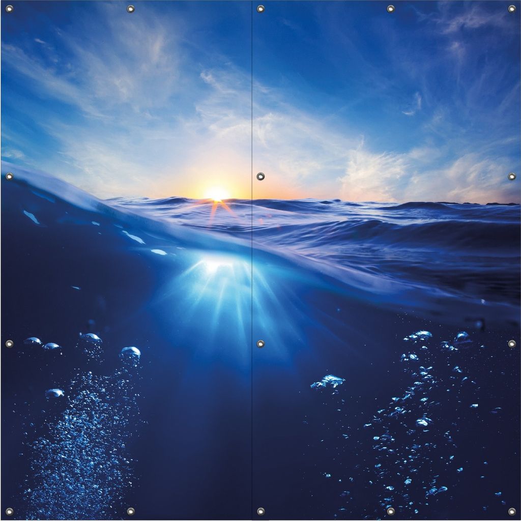 Wallario Outdoor-Poster für Garten oder Balkon, Motiv Wellen im Meer bei Sonnenuntergang, in ca. 180 x 180 cm