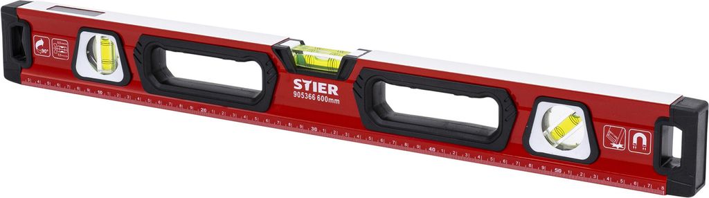 STIER Premium Wasserwaage, mit Magnet und drei Libellen, Produktbild 