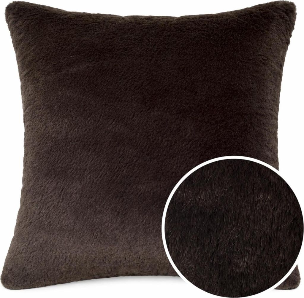 Dekokissen 50x50cm ohne Füllung Anthrazit PLÜSCH Bär Schlicht Kunstfell Sofakissen Kuschelkissen Flauschig Robust