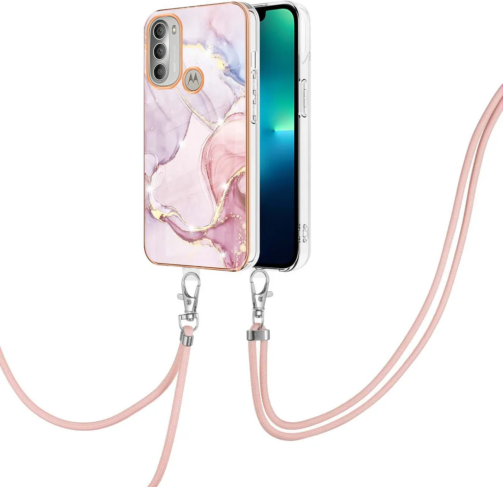 Custodia con cinturino per Motorola Moto G51 5G, paraurti in TPU morbido, custodia protettiva, con cinturino regolabile Oro rosa