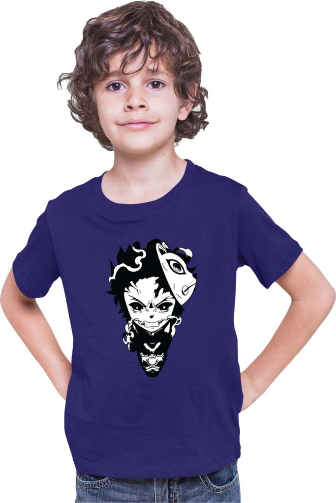 Kinder T-Shirt Demon Anime Slayer Kimetsu No Yaiba Tanjiro Kamado 003, 5-6 Jahr - 116 / Dunkelblau