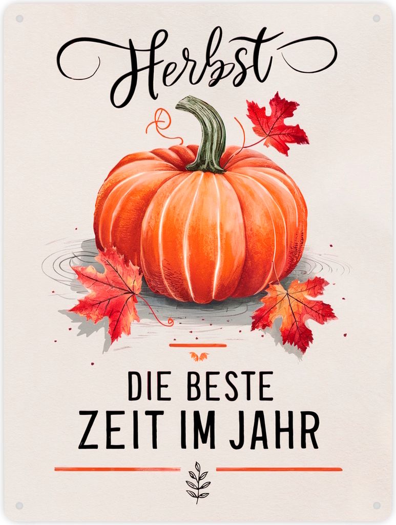 Herbst, die Beste Zeit Metallschild XXL in 28x38 cm mit Kürbismotiv