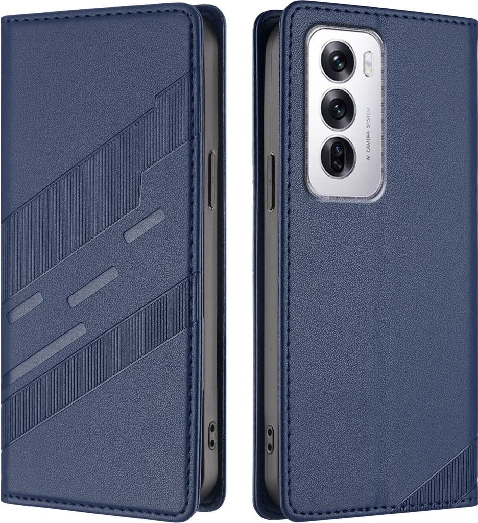 Hülle für Oppo Reno12, Kunstleder Brieftaschen Handyhülle mit Kartenfach und Standfunktion Blau