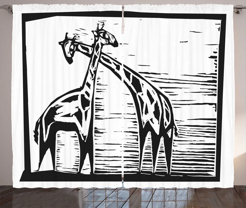 Rideau Girafe ABAKUHAUS Style Gravure sur Bois 280x225cm Gris Anthracite