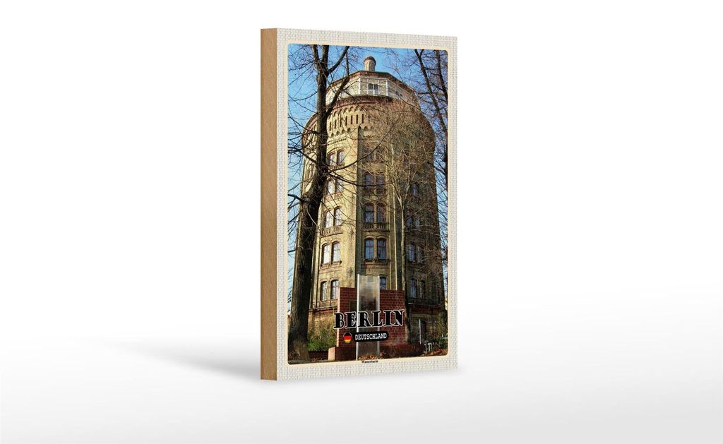 Holzschild Städte Berlin Deutschland Wasserturm 12x18 cm Dekoration