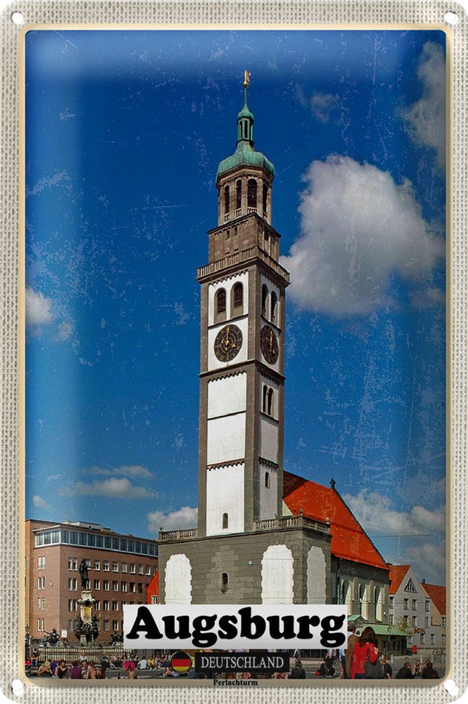Blechschild Städte Augsburg Deutschland Perlachturm 20x30cm