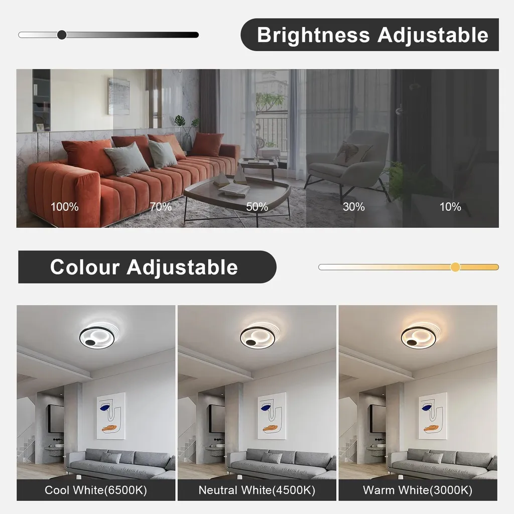 Plafonnier LED avec télécommande - Intensité et couleur réglable 31W