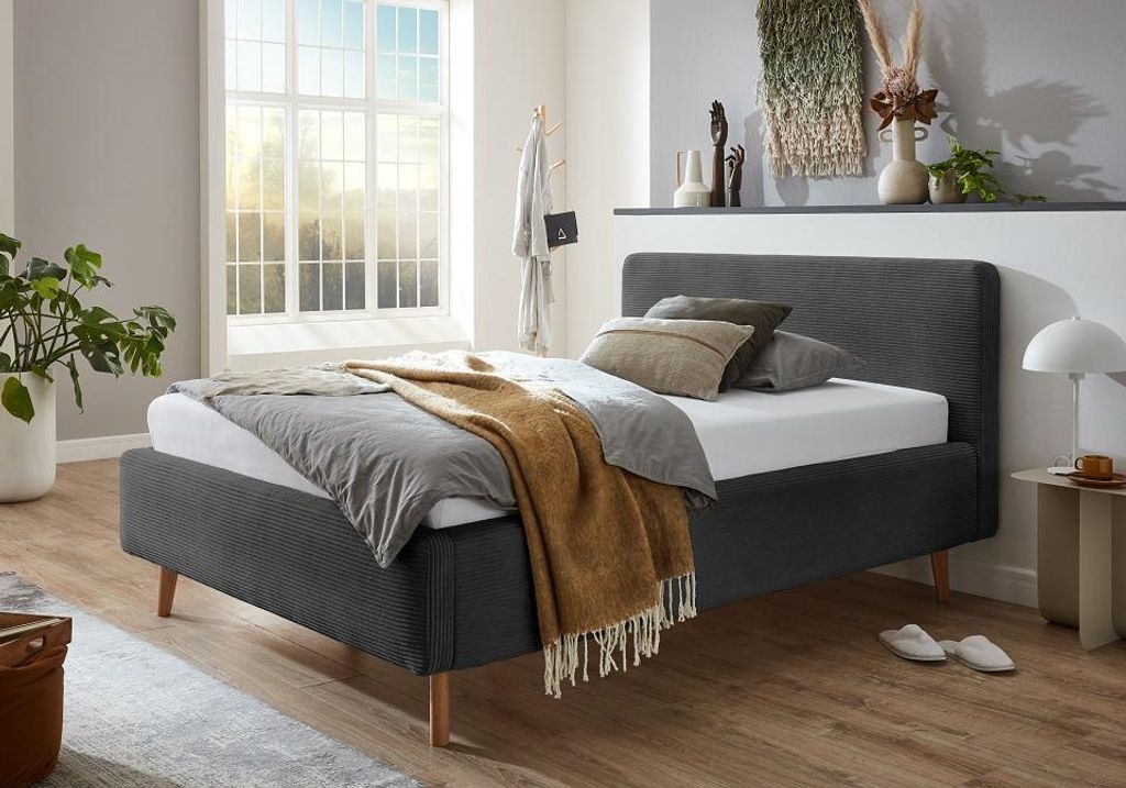 Bett Madras 160x200cm mit Stauraum Rippe Samt - anthrazit