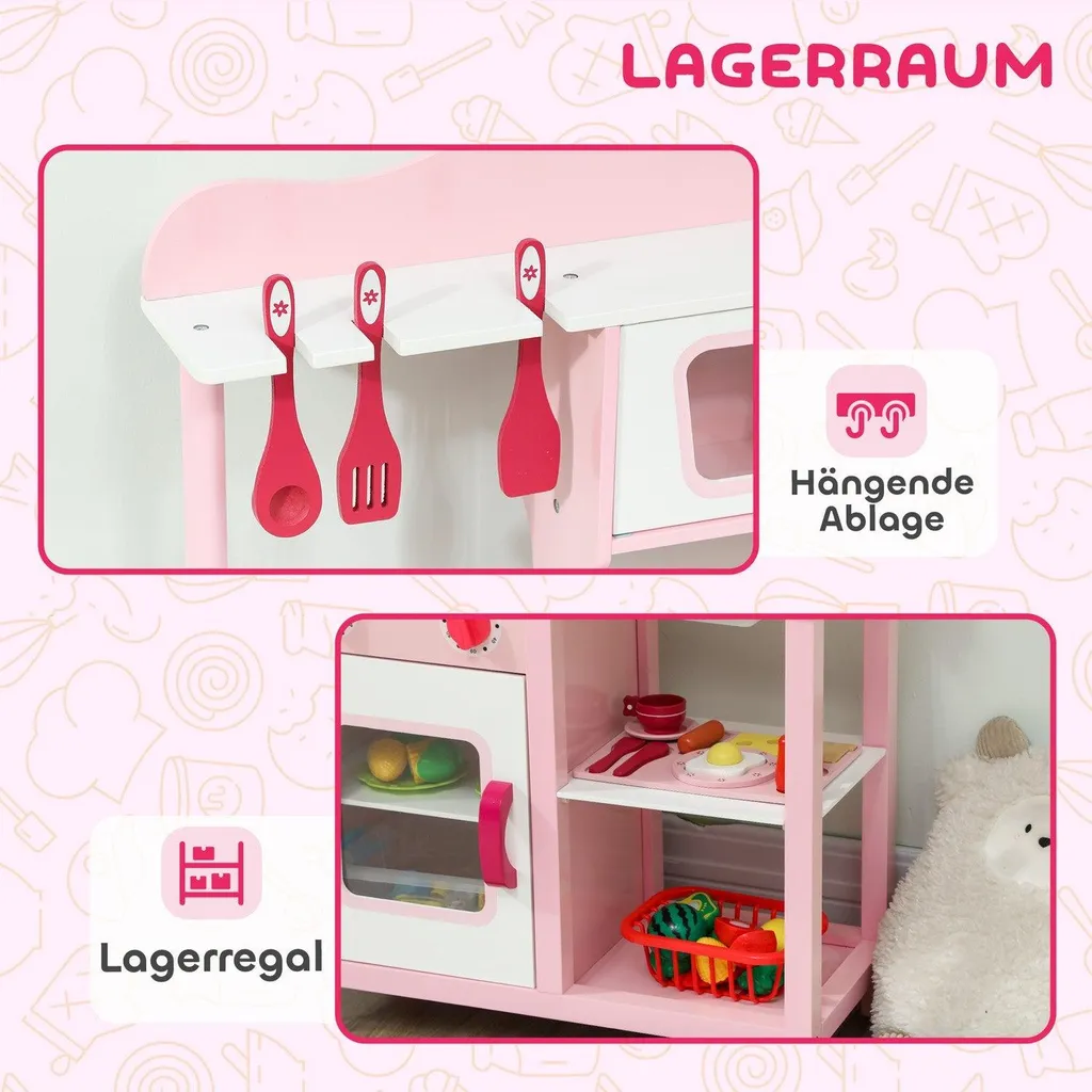 Cuisine en bois avec accessoires rose format compact pour enfant - 45cm - 6