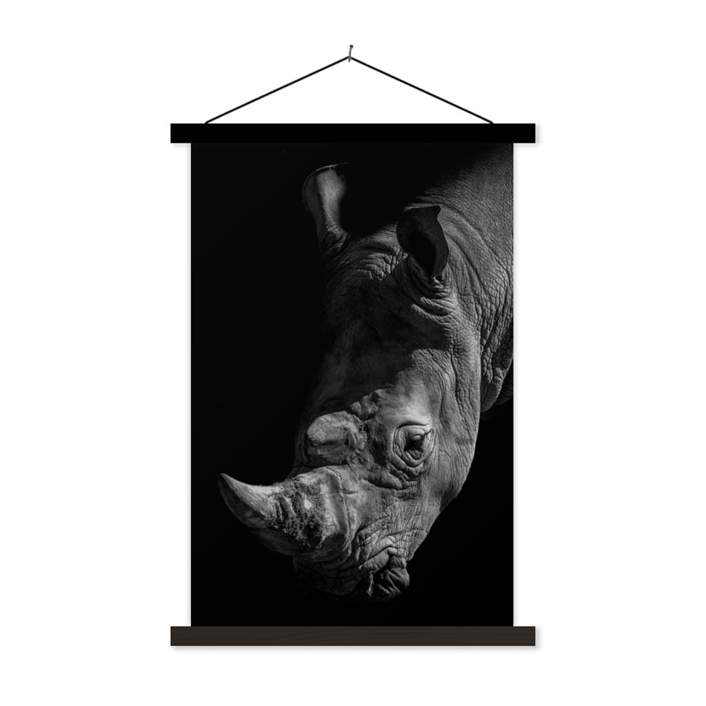 MuchoWow Textilposter Nashorn - Wildtier - Porträt 40x60 cm mit schwarzem Rahmen - Wanddekorationen