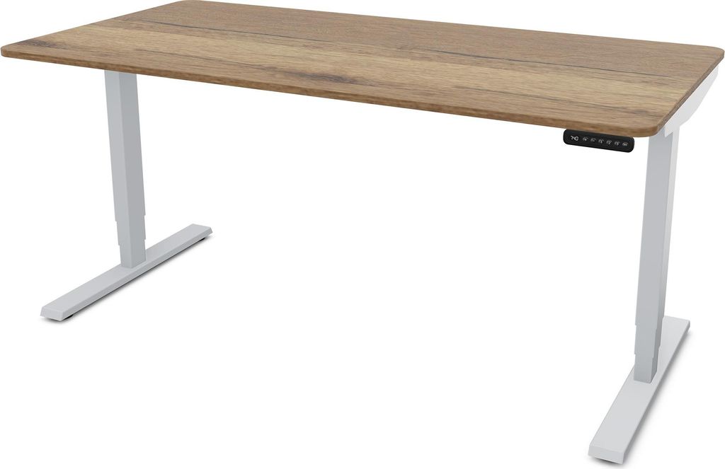 ASSMANN Elektrisch höhenverstellbarer Schreibtisch Y-Line Curved Eiche Tabak Weißaluminium, 160x80cm, Memoryfunktion, 2-fach-Motorik