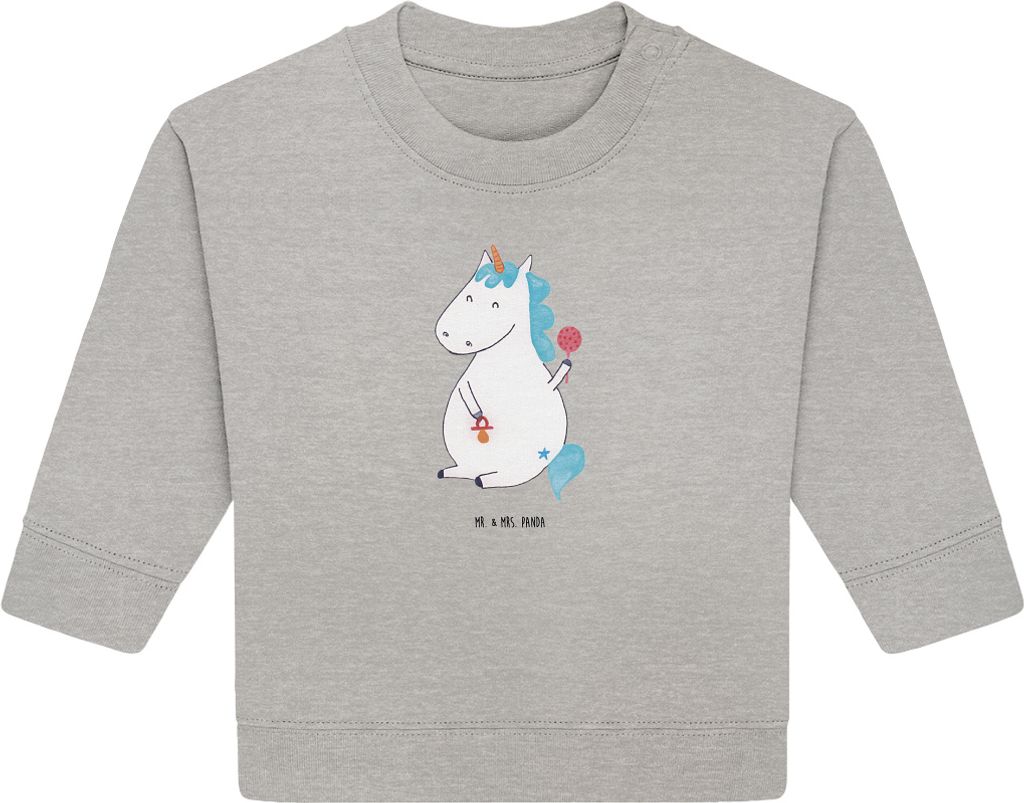 Mr. & Mrs. Panda Organic Baby Pullover Einhorn Baby 24. - 36. Monat - Heather Grey - Geschenk, Geburtstag, Eltern, Einhörner, Mutter, Unicorn, Bul...