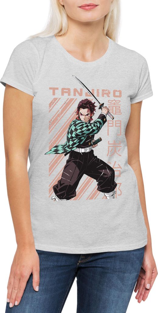 Urban Backwoods Tanjiro Katana, Damen T-Shirt, Farbe: Hellgrau, Größe: S