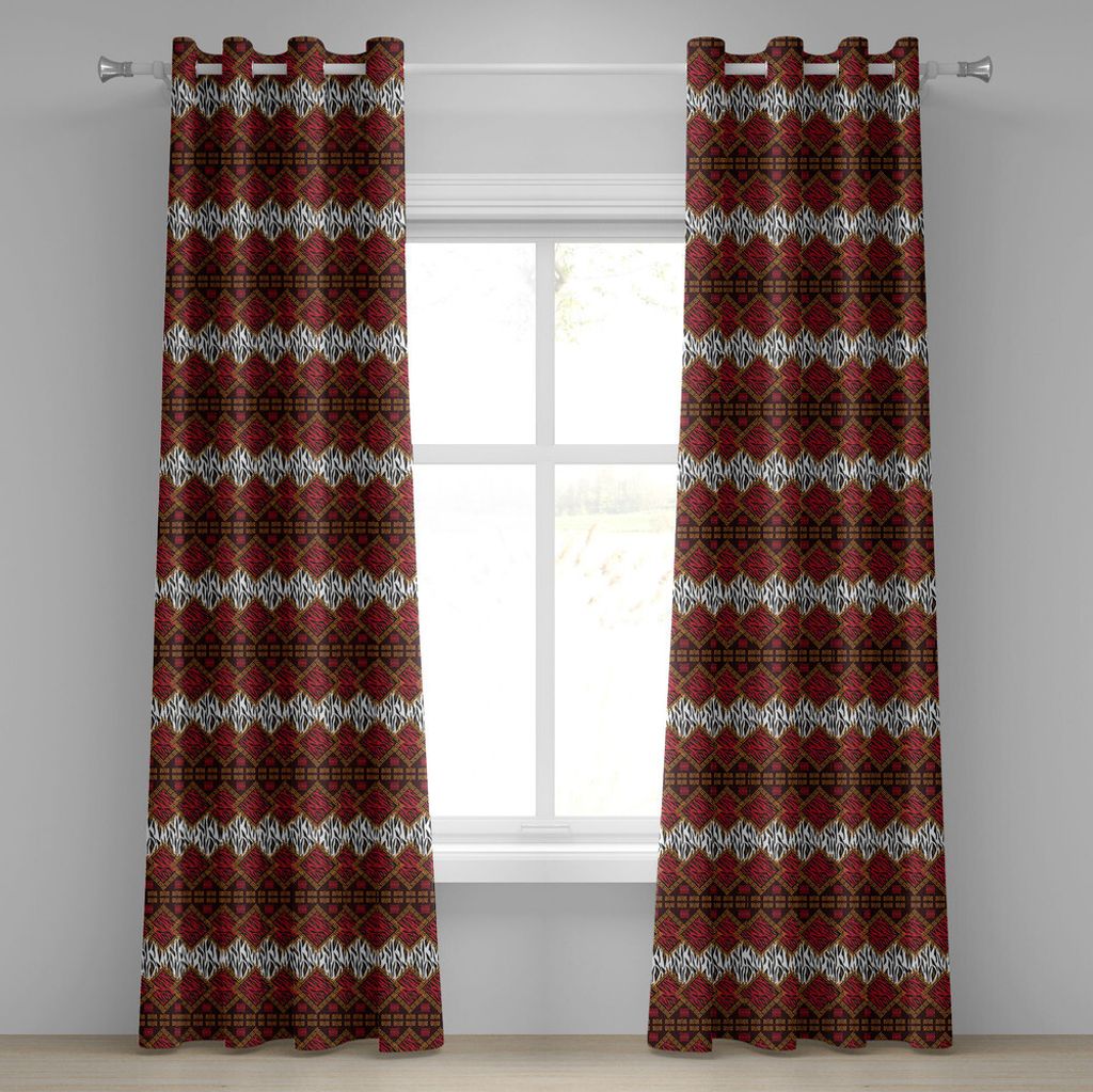 ABAKUHAUS Safari Ösenvorhang, Afrikanische Tierhaut stilisierte Streifen in Diamant Muster gebürtigen Grafik, Dekorative 2-Panel-Fenstervorhänge...