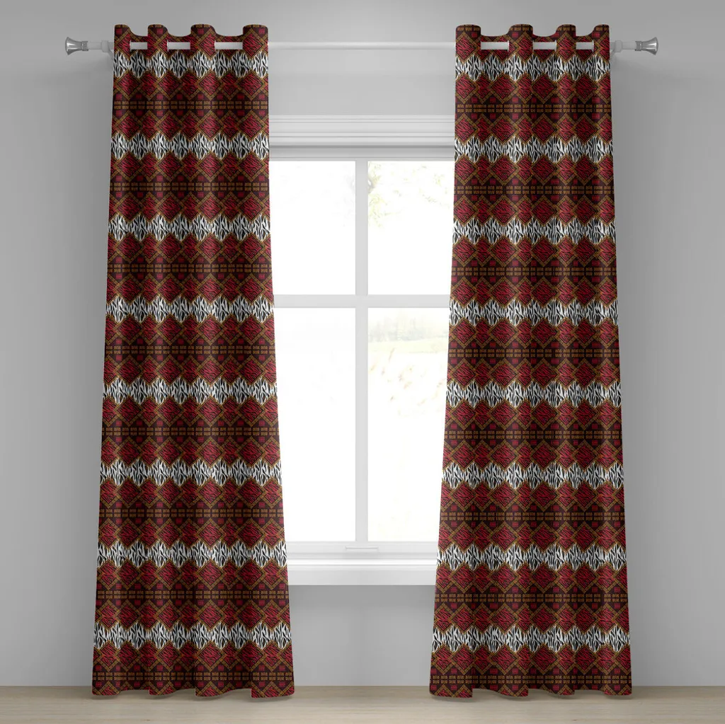 Rideau Safari en tissu microfibre - Motif graphique rouge et marron