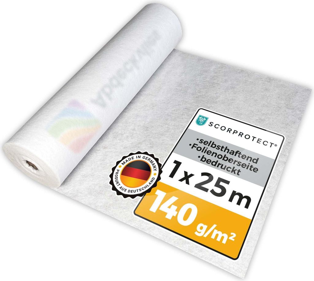 Scorprotect Boden- und Treppenschutzvlies selbsthaftend mit Logo 1 m x 25 m 140 g/m²