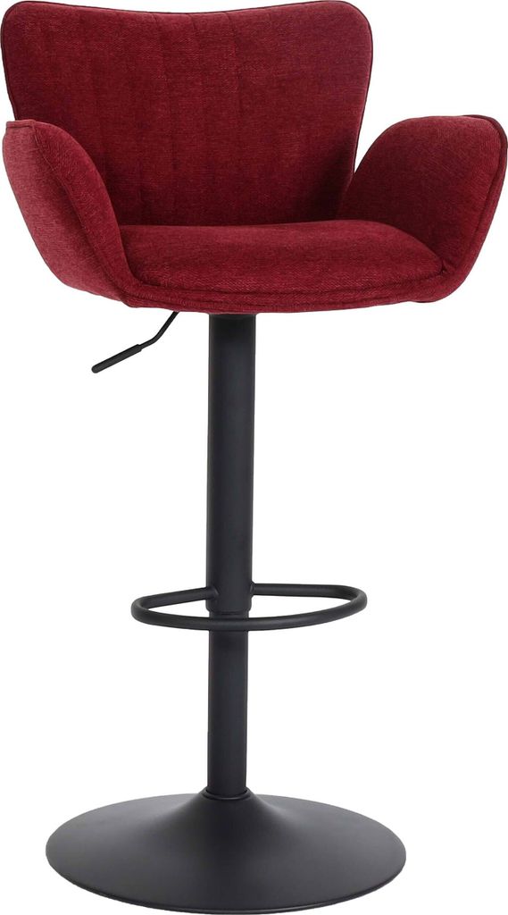 Barhocker MCW-M67, Drehstuhl Barstuhl, mit Armlehne Fußablage drehbar Stoff/Textil Eisen MVG bordeaux Fuß schwarz