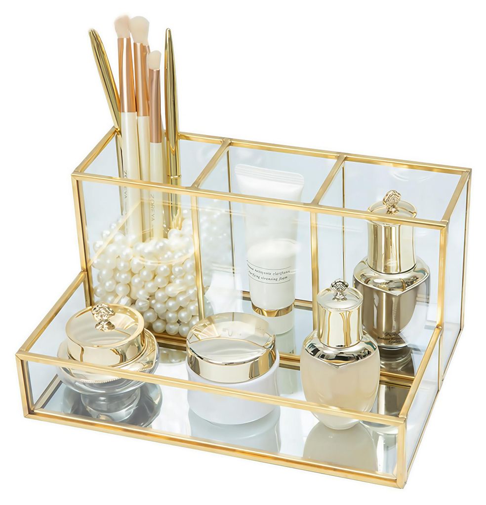 Make-up-Organizer, Glasbehälter für Make-up-Pinsel, Beauty-Organizer, Halter für Make-up-Pinsel, Kosmetik-Organizer, Make-up-Aufbewahrungsbox (g...
