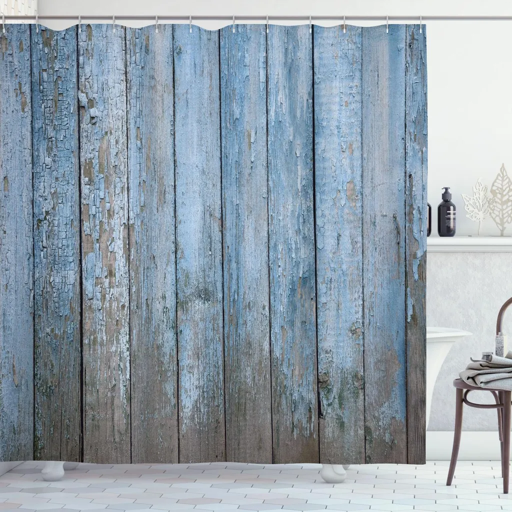 Tenda Doccia Industrial Rustica 175x240 ABAKUHAUS Legno Azzurro