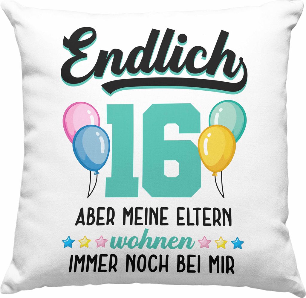 Trendation - 16. Geburtstag Deko-Kissen mit Füllung 40x40 Geschenk Mädchen Jungen Geschenkidee Lustig Spruch 16 Geschenke Geschenkideen zum 16 Bd...