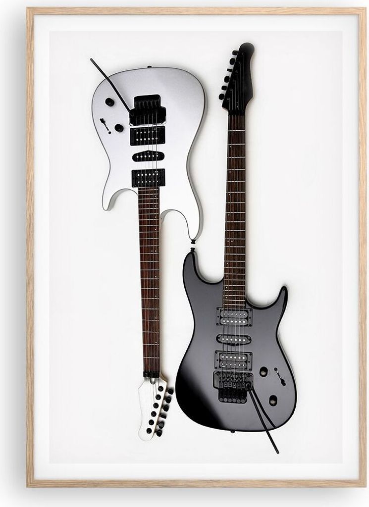 Gerahmtes Poster - Rahmen in heller Eiche - E-Gitarren Streicher Musikinstrument - 70x100 cm - Wand Bild - Wanddeko - Wandbilder - Wandposter - Bil...
