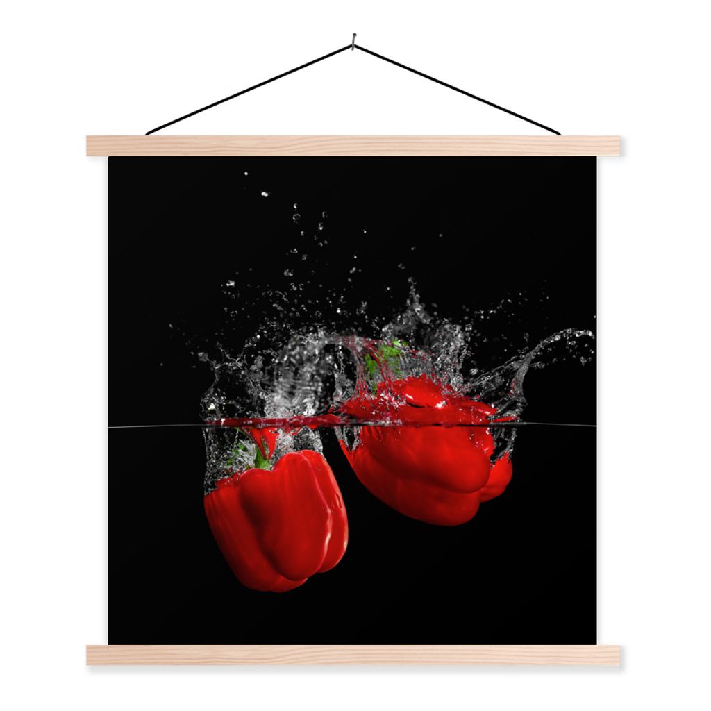 MuchoWow Textilposter Paprika - Gemüse - Stilleben - Wasser - Rot 40x40 cm mit holzfarbenen Rahmen - Posterleiste