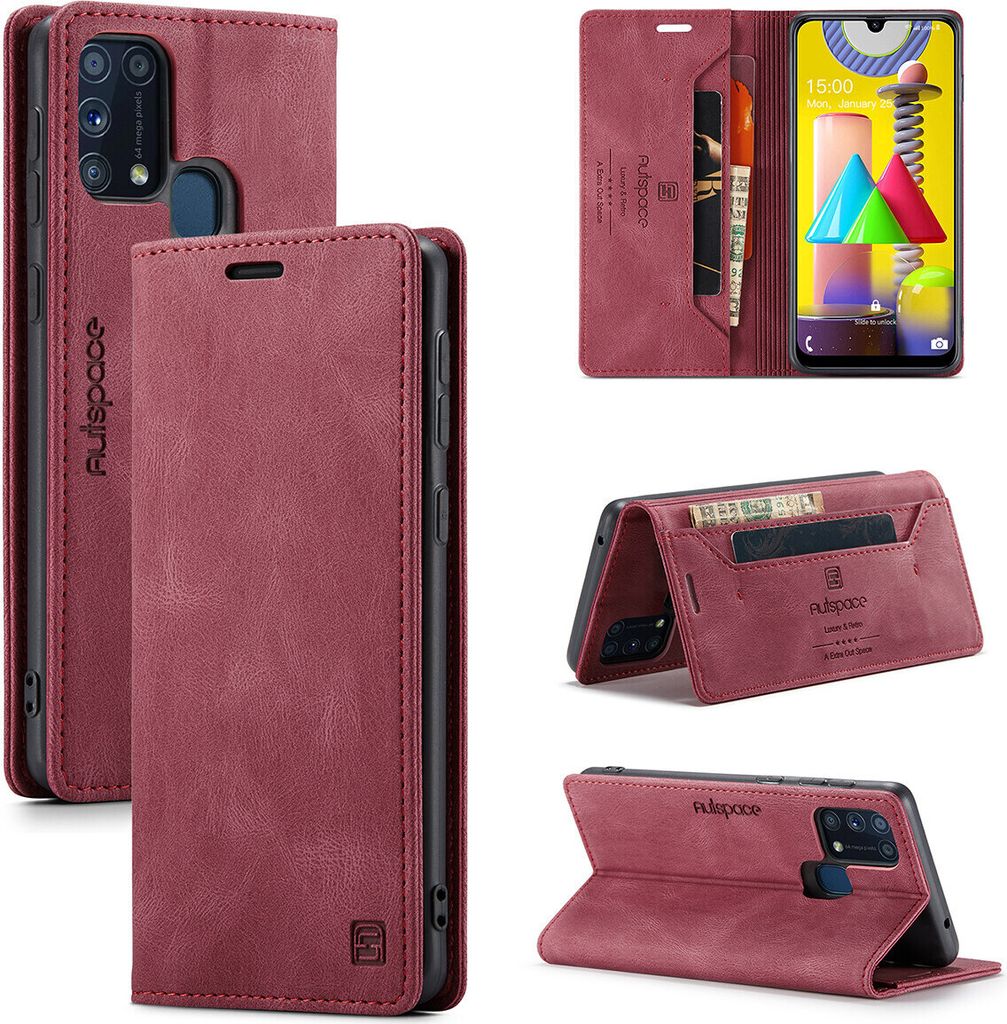 Galaxy M31 Brieftasche Hülle, Retro Kunstledertasche Stand Produktbild 