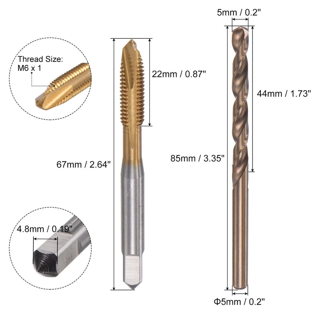 M6 x 1 Spiralspitzgewindebohrer 5mm Bohrer Set Metrisch Schnellstahl Maschinenschraube Gewindebohrer Gewindeschneidwerkzeug
