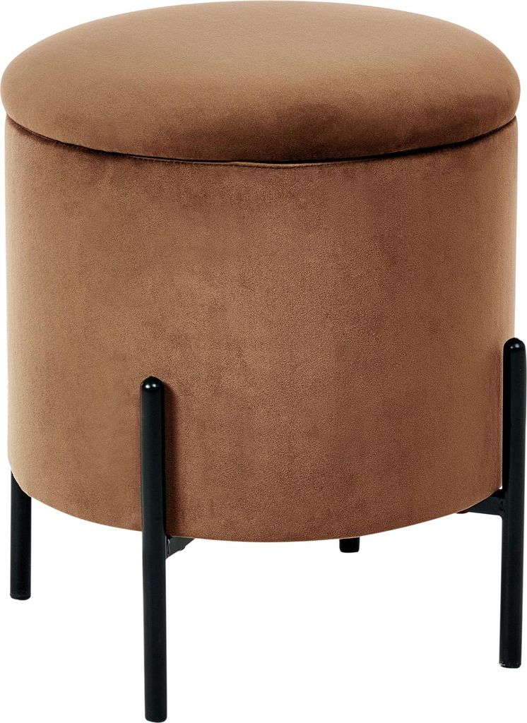 BELIANI Pouf mit Stauraum Braun Samtbezug mit Holzgestell Runder Fußhocker Wohnzimmer Schlafzimmer