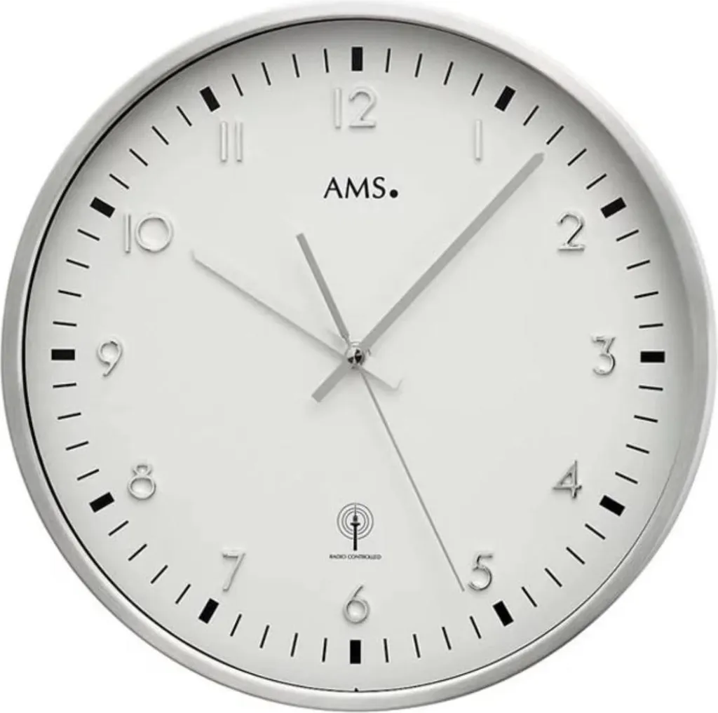 Horloge murale AMS 5914 radio-pilotée silencieuse aluminium et verre