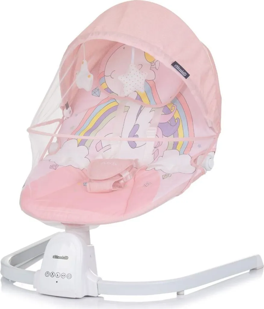 Transat Bébé Oasis avec Télécommande et Moustiquaire Protectrice Rose