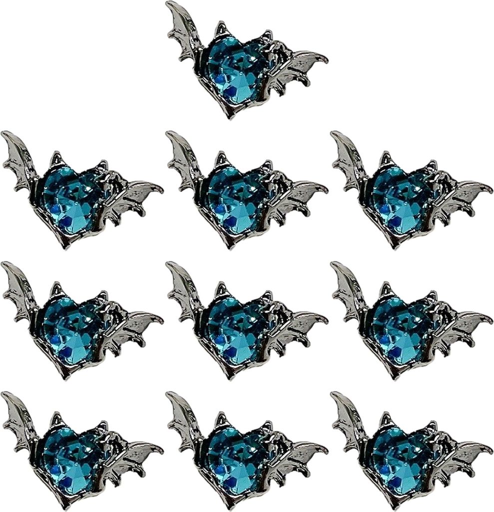 10 Stück Nagel-Charms im dunklen Stil, Fledermaus-Liebesflügel, Luxus-Schmuck, Legierung, robustes Nagelkunst-Zubehör für die Maniküre