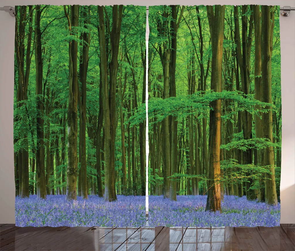 Grand rideau décoratif vert lavande à boucles et crochets 280 x 225 cm
