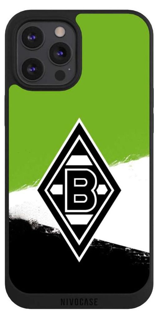 NIVOCASE Handyhülle für Apple iPhone 12 Pro Max Hülle NIVOpure Case Schwarz Borussia Mönchengladbach Offizielles Lizenzprodukt BMG
