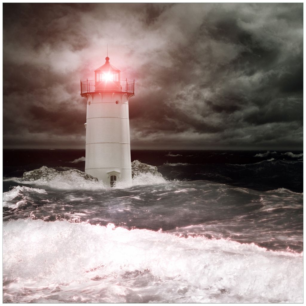 Wallario Möbeldesign - Glasplatte, Schutzplatte mit Motiv - geeignet für Ikea Lack Tisch, Größe: 55 x 55 cm, Motiv: Leuchtturm im Wasser bei st...