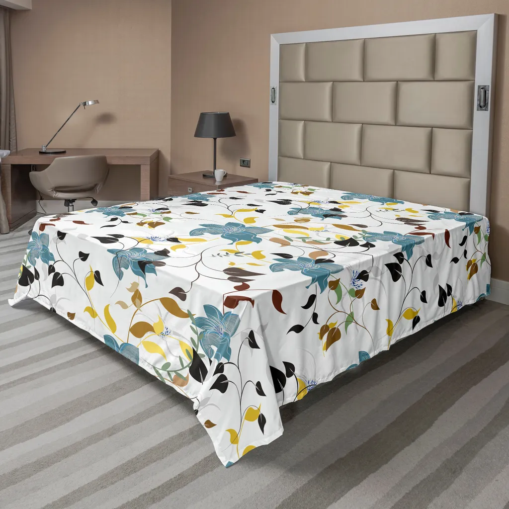 Drap plat ABAKUHAUS motifs fleurs de saison et lierre, 266 x 260 cm