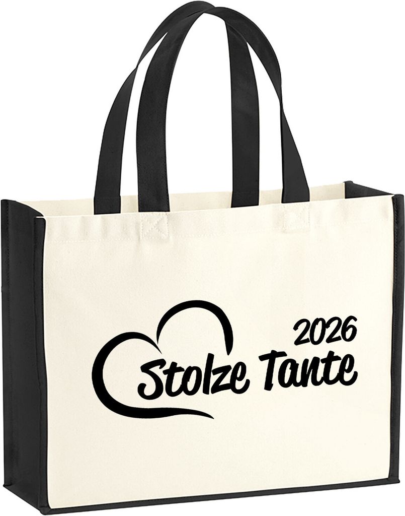 Huuraa Jutetasche Stolze Tante 2026 Herz 21 Liter Black Jute und Baumwolle Einkaufstasche Geschenkidee