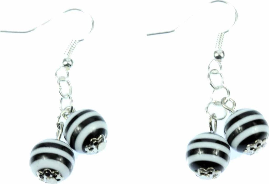 Kugeln Ohrringe Miniblings Hänger Streifen gestreift Perlen schwz Weiß STRIPES