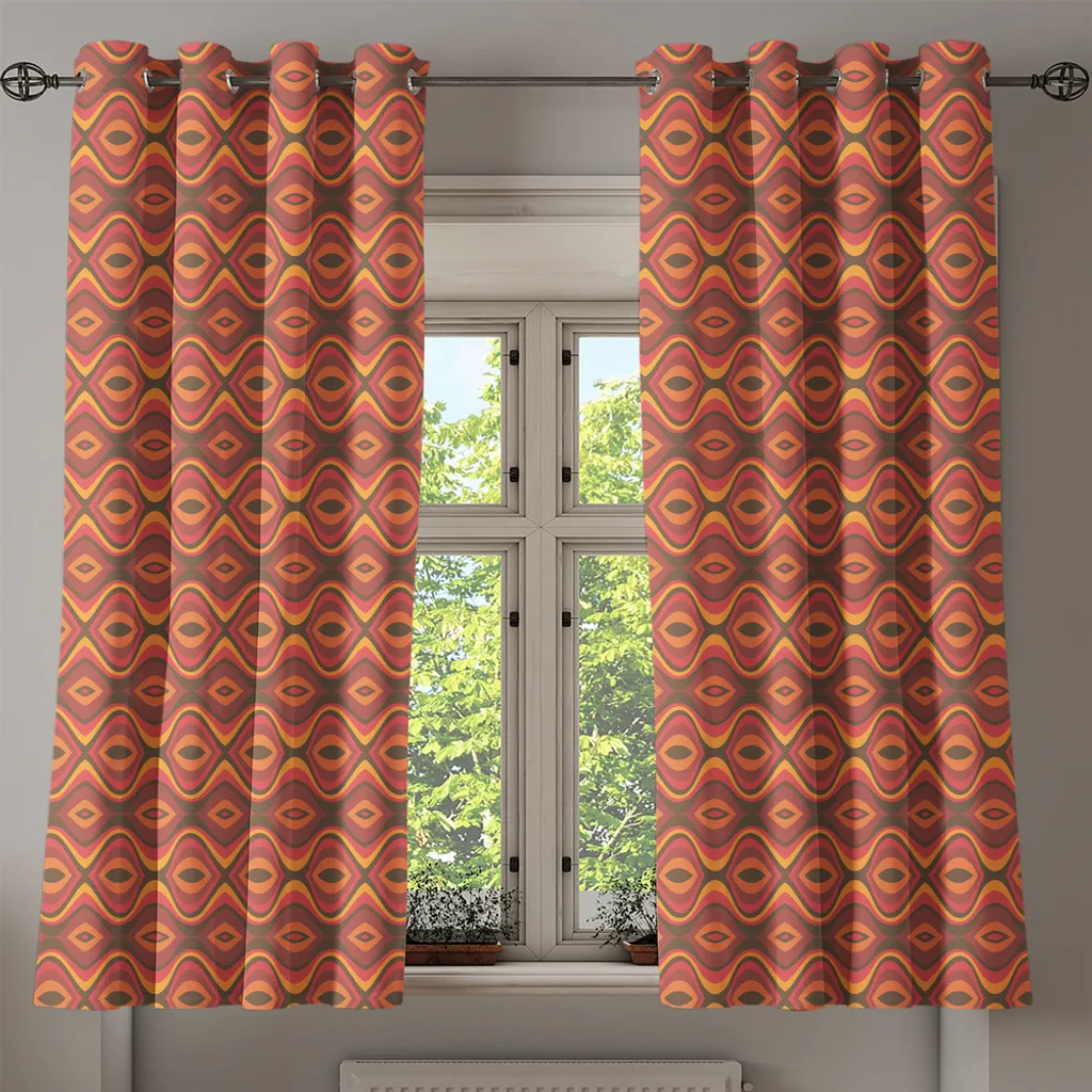 ABAKUHAUS Tenda con occhielli geometrica, stampa hippie ondulata con strisce orizzontali tradizionali africane folk, tende decorative a 2 pannelli per finestre, 280 cm x 225 cm, corallo scuro rosa essiccato - 2