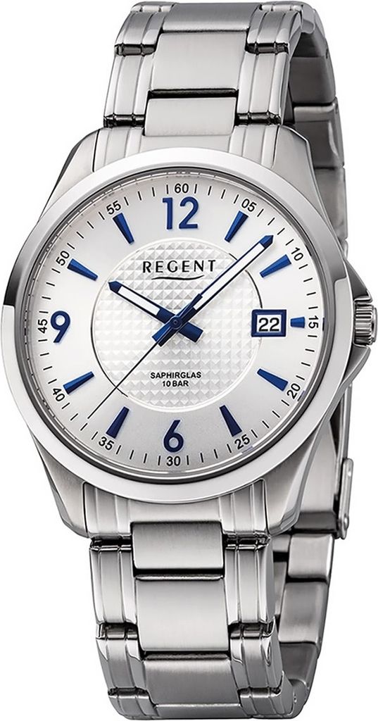 Regent Metall Herren Uhr F-1185 Analog Armbanduhr silber Metallarmband D2URF1185